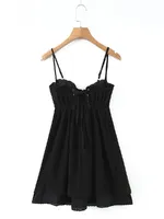 Sexy Black Spliced Embroidery Lace Bra Corset style Mini Dress Women Tie Bow Backless Party Skater Short Sling Robe Holiday - Image 6