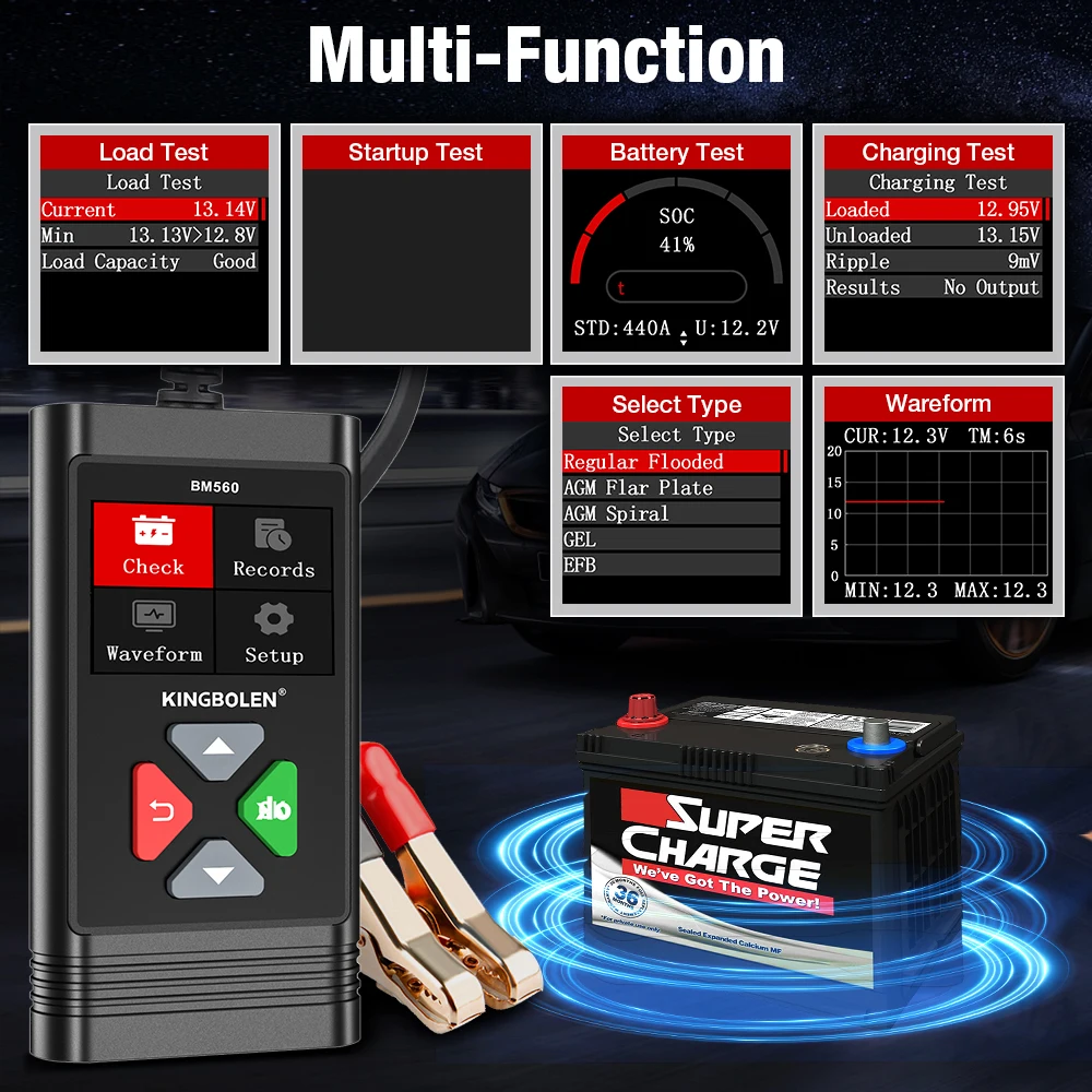 KINGBOLEN BM560 BM580 6V 12V Car Motorcycle Battery Tester 100-2000CCA Battery System Analyzer Charging Cranking Test Tools 2