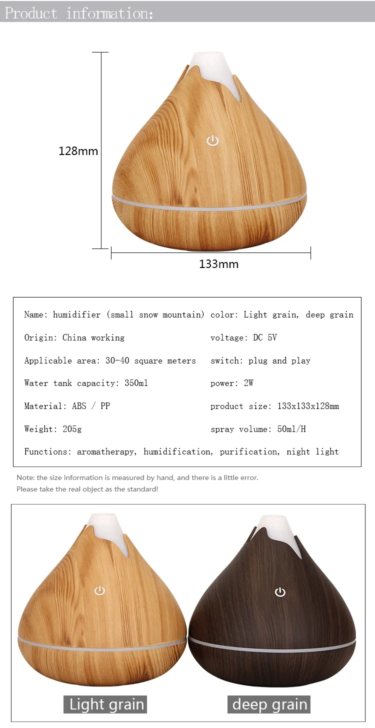 Aroma Diffuser Ultrasonic Wood Grain Humidifier With 7 Led Colors_voghion.com