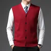 Men's Winter Knit Sweater Vest Young Men's Solid Color All-in-one Wool Vest Cardigan Top Men's Wear 6