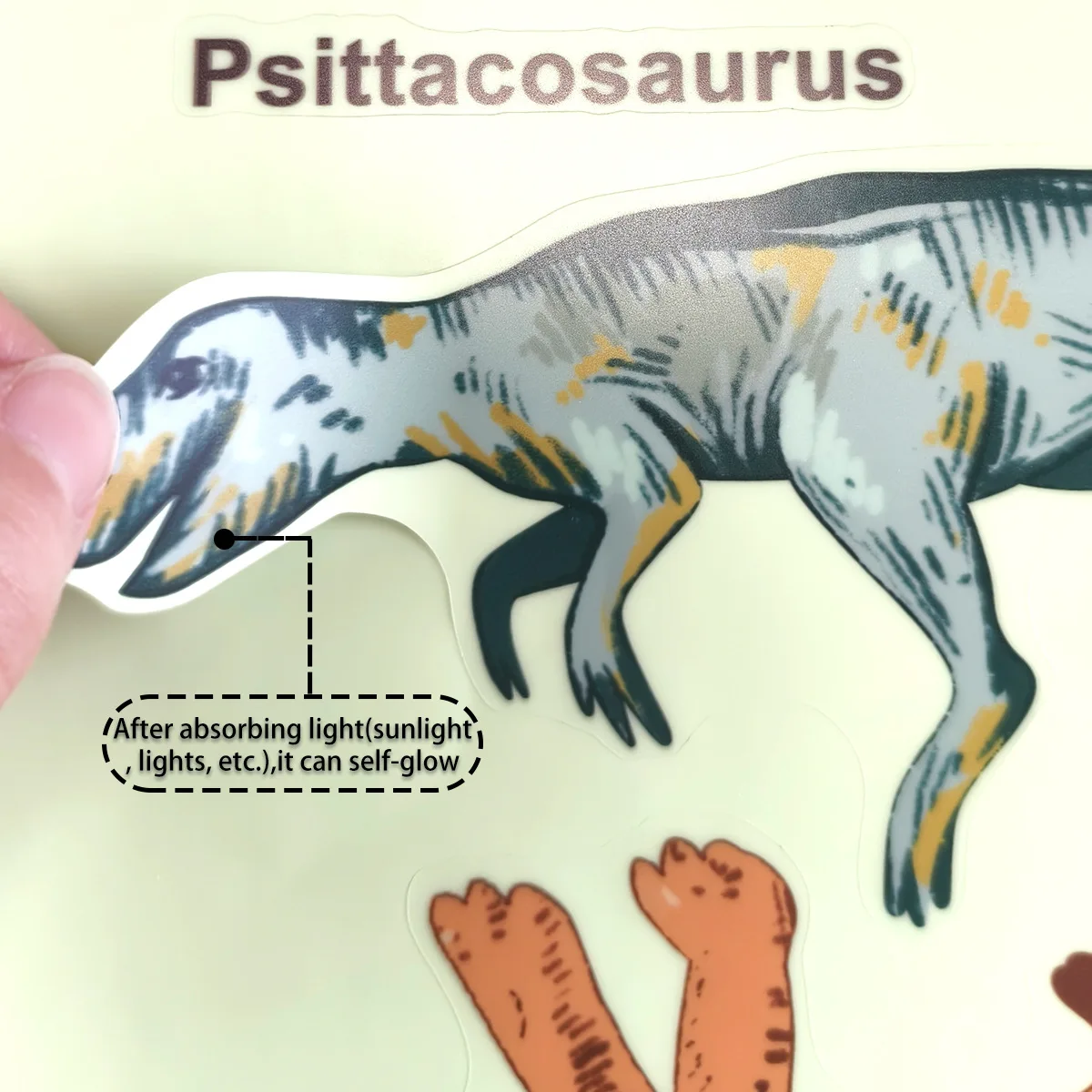 Glow-in-the-Dark Cartoon Hand-Drawn Dinosaur Wall Stickers - 3Pcs/Set (20x30cm) Cute Animal Fluorescent Decals for Kids' Room