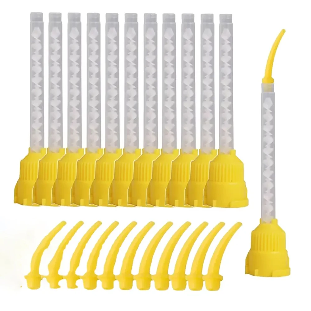 

50Pcs Yellow Dental Mixing Tips Disposable Silicone Rubber Mixing Head Dentistry Impression Materials Nozzles Mixing Tubes