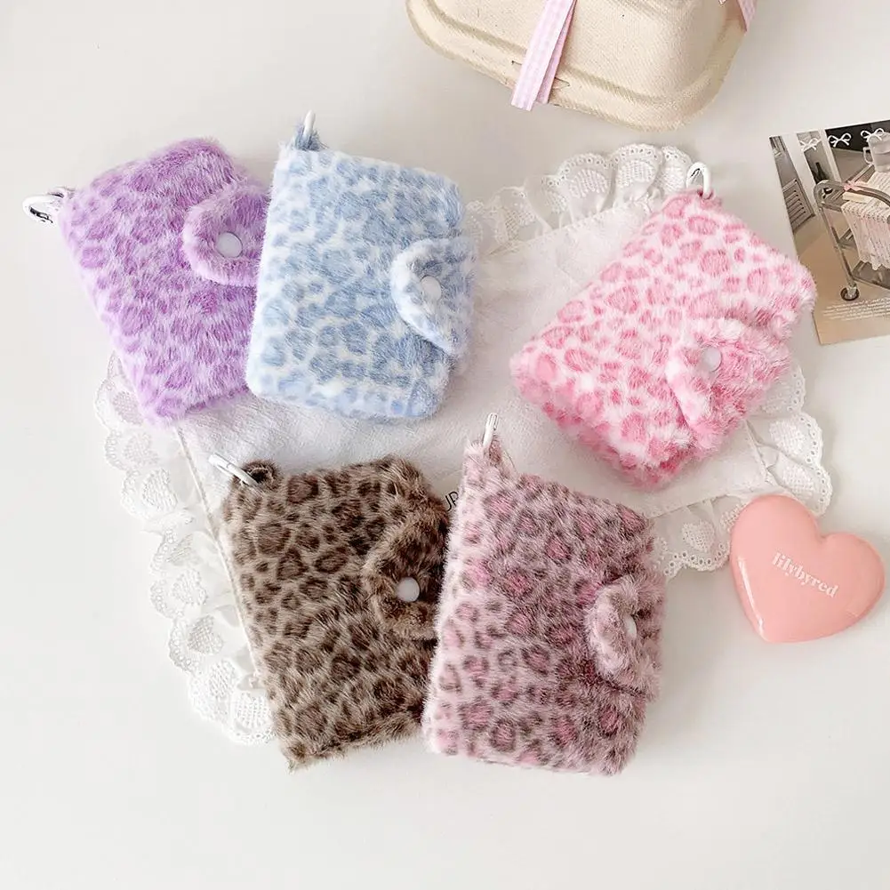 Leopardenmuster-Münzbörse Plüsch-Klappverschluss Mini-Geldbörse für Mädchen Tragbarer Ausweishalter Münztasche Kleine Clutch-Tasche – Detail 11