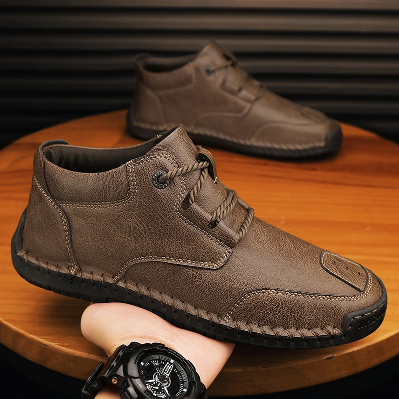 Winter Warm Men's Casual Shoes Fashion Men's Leather Boots Comfortable Men's Ankle Boots Outdoor High Quality Hiking Boots Men