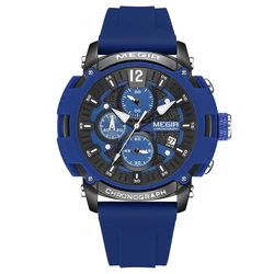 Men's Orange Silicone Strap Chronograph Watch with Luminous Hands and Date Feature (Blue)