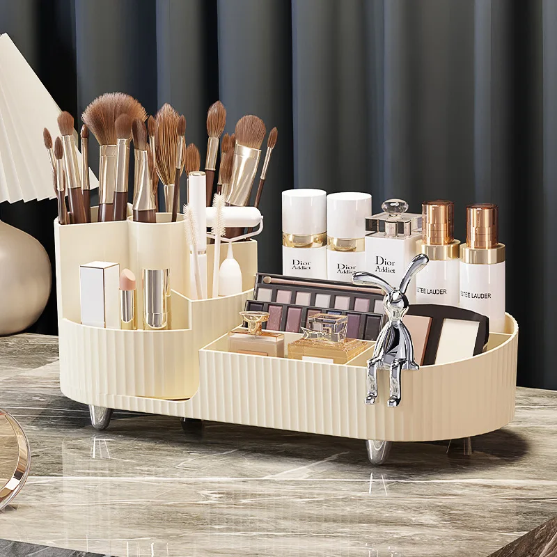 Cosmetics Storage Box Rotating Pen Holder Vanity Table Desktop Makeup Brush Organizer Lipstick Eyeshadow Powder Puff Shelf -- 4