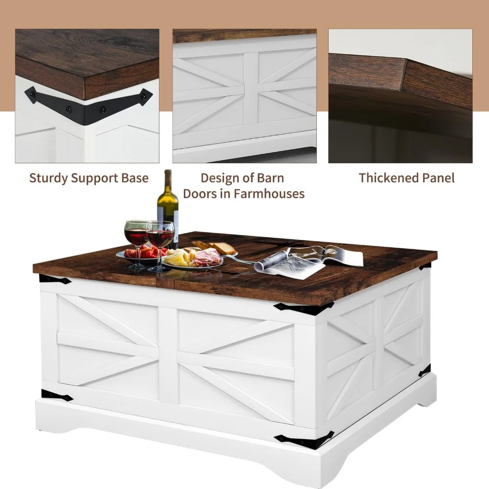 Modern Farmhouse Coffee Table Square Wood Center Table with Storage Space Metal Corners Z Shape Table 5
