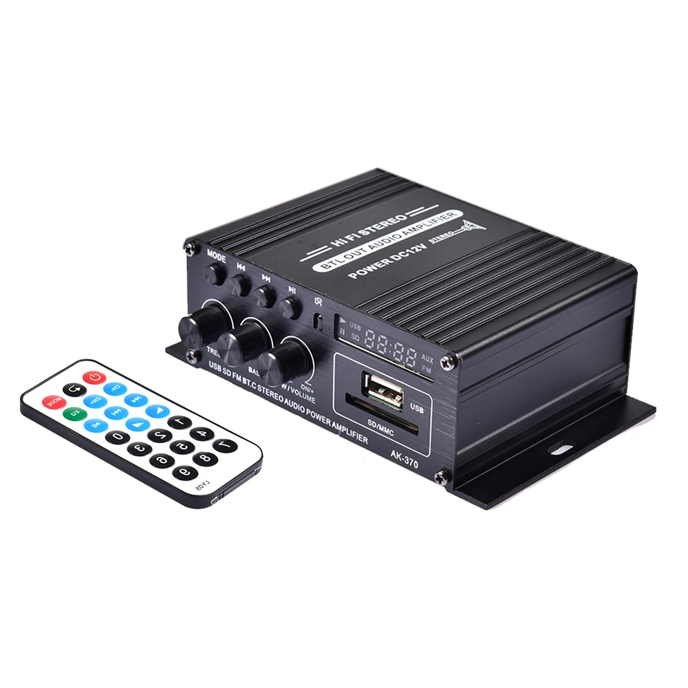 400W DC12V Amplifier HiFi Car Stereo Music Receiver FM MP3 Power-Amplifier Suitable for S-D-card U disk AUX input MP3 play
