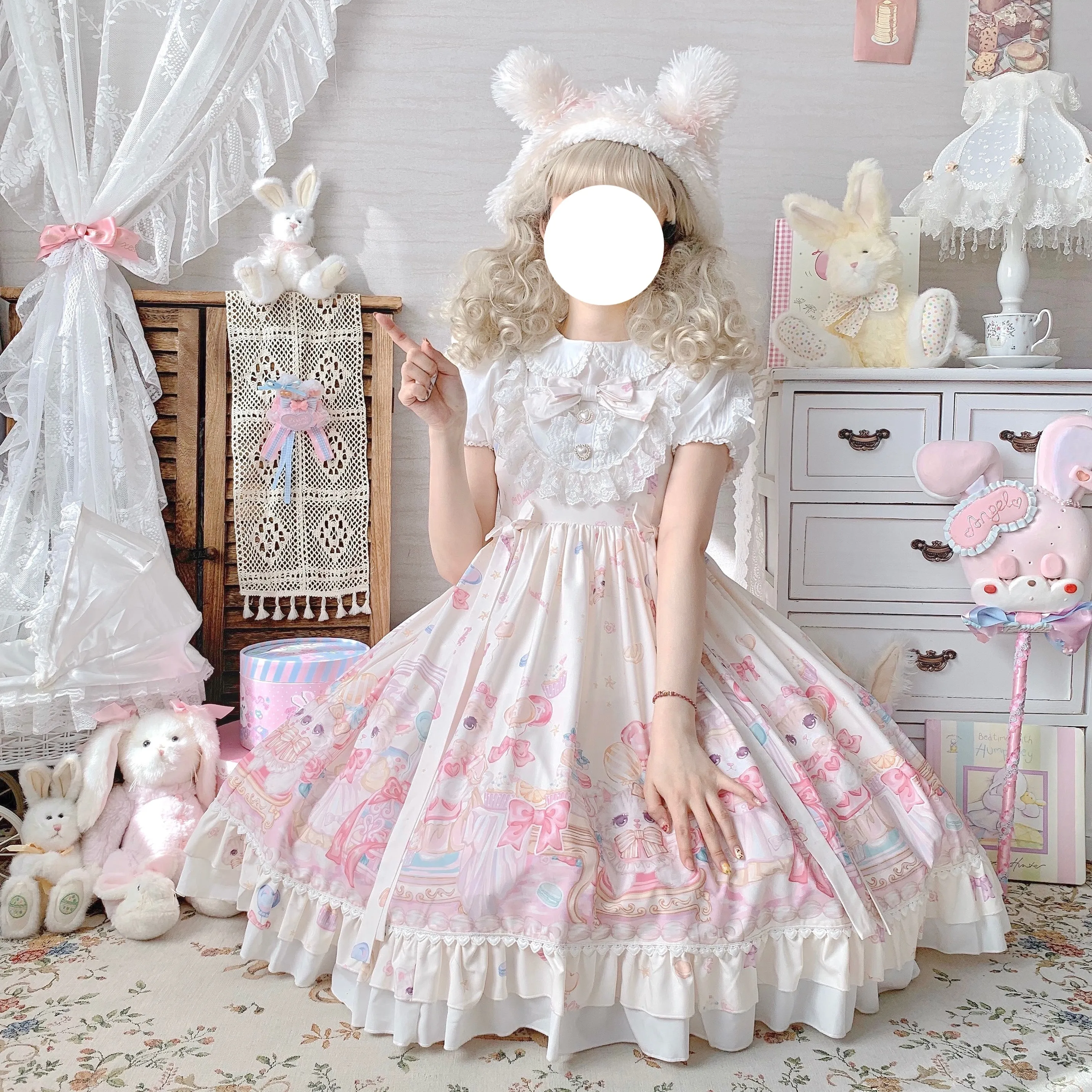 S-4XL JSK Lolita Dress Japanese soft girl Kawaii sweet Sleeveless Cute print jsk suspender Girly Baby Doll Dresses Clothing