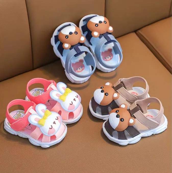 

Girls Sandals Summer Newborn First Walkers Cartoon Bear Rabbit Soft Bottom Non-slip Outdoor Baotou Shoes Beach Toddler Shoes