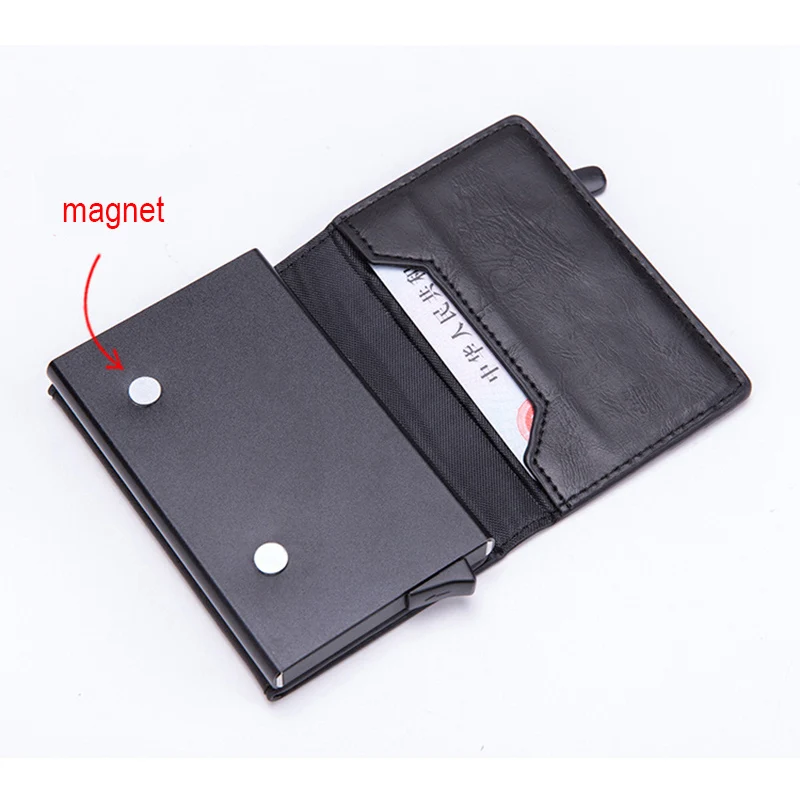 Magneet Rfid Blocking Kaart Houder Portefeuilles Mannen Dunne Slanke Cartera Lederen Portemonnee Kleine Mannelijke Zwarte Walet Mini Portefeuilles Voor Mannen