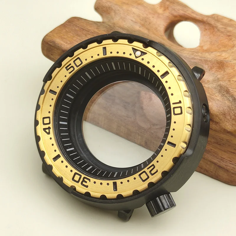 Black Gold Seiko Tonno Fish Sostituire La Custodia Nh35 Cassa Dell'Orologio Fit Nh35 Nh36 Movimento Vetro Zaffiro Custodia Trasparente Custodia Subacq