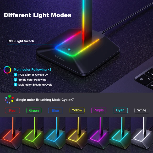 New Bee Z8 RGB Headphone Stand with USB Ports 3