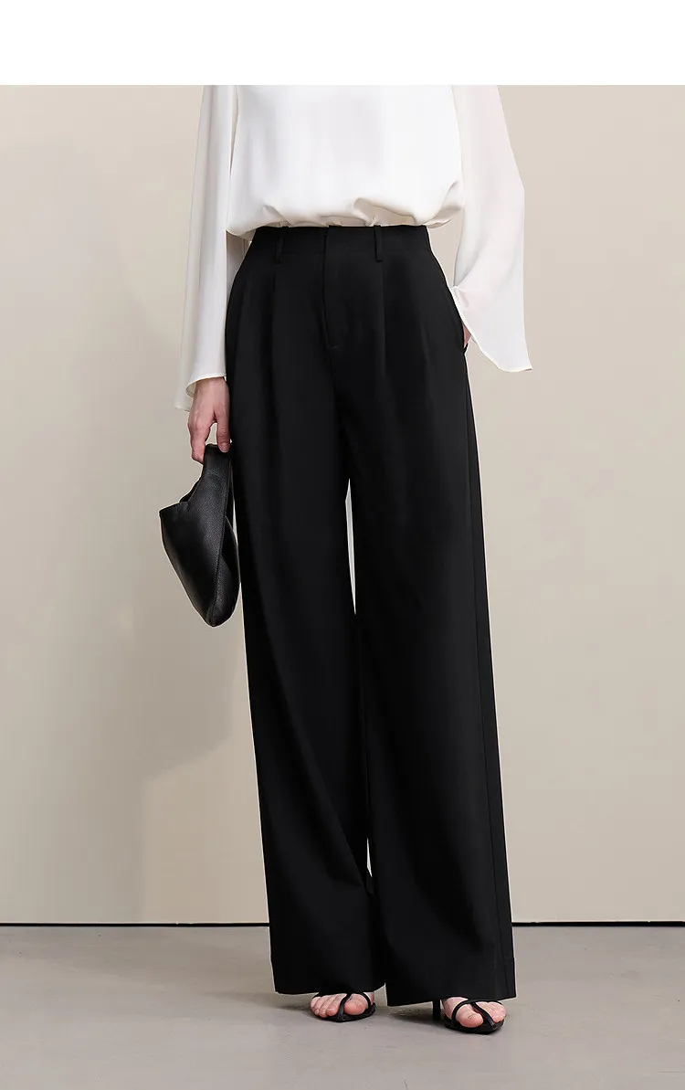 Amii Minimalism Women' S Pants 2026 Spring New Versatile Pleated Loose Wide-leg Pants Solid Color Casual Basic Trousers 12641076