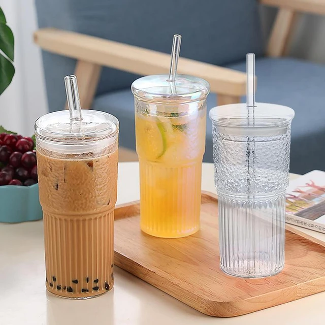Iced Coffee Glasses With Straws Coffee Cup Thermos Portable Reusable Glass  Cup With Lids Drinking Glasses