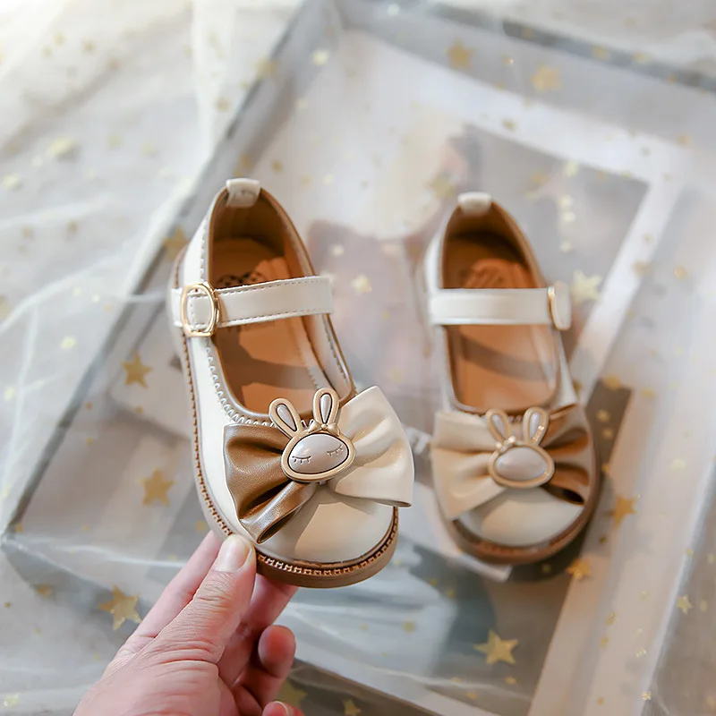 

Girls Cute Bowknot Rabbit Princess Shoes New 2023 Spring Autumn Kids Fashion Soft Sole Flats Non-slip Party Leather Shoes