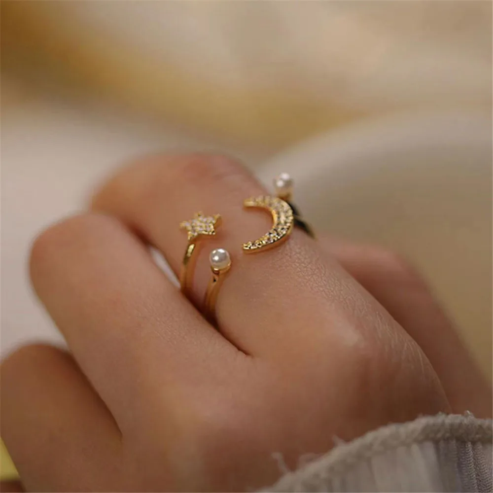 

DIY Pearl Accessories S925 Sterling Silver Jewelry Star Moon Fashion Double Bead Ring Empty Set Fit 3-5mm Beads