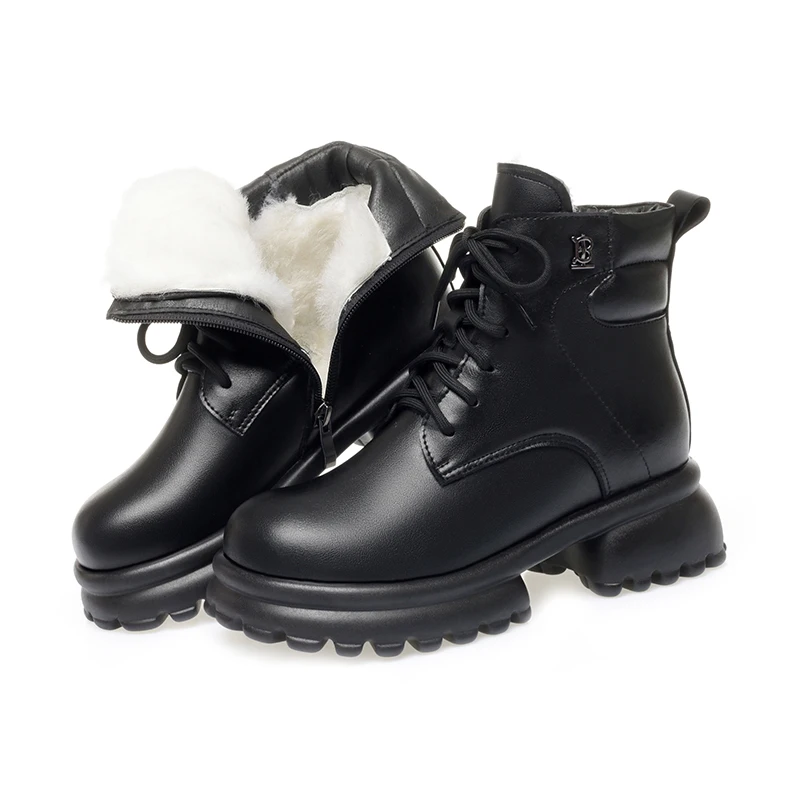 

Authentic Leather Elegant Ankle Boots Woman Wedges Black Fur Booties Luxury Designer Platform Shoes Ladies 2023 Winter Plus Size