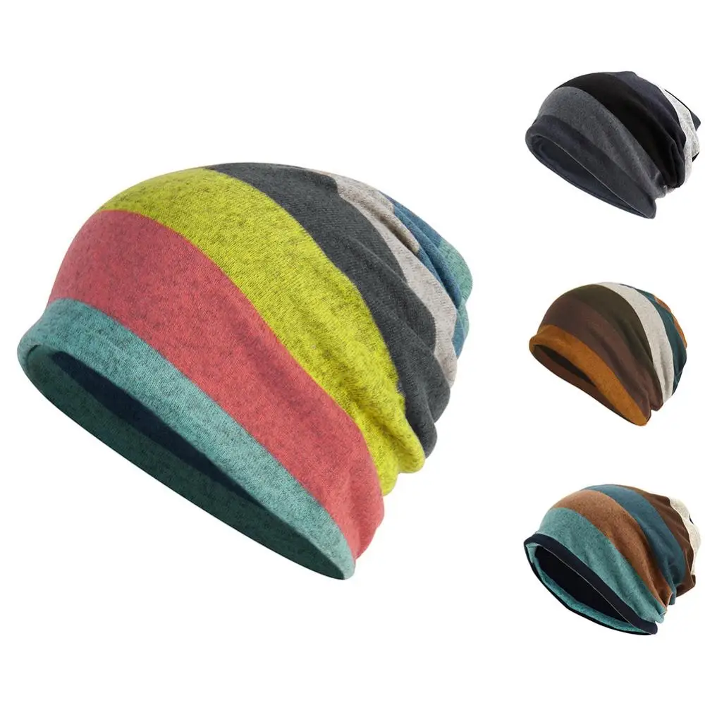 

Cashmere Hip Hop Beanies For Men Double Layers Striped Skullies Winter Warm Hats Scarves Beanies Women Skull Cap Cycling Caps