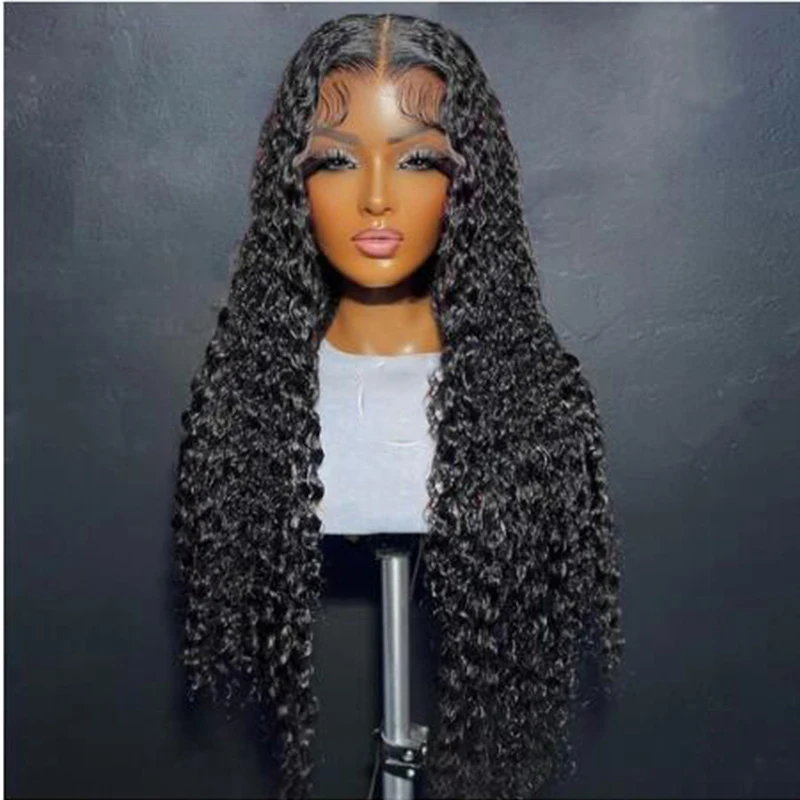 

Soft Natural Black Kinky Curly Preplucked 26 Inch Long 180%Density Glueless Lace Front Wig For Women With BabyHair Daily Cosplay