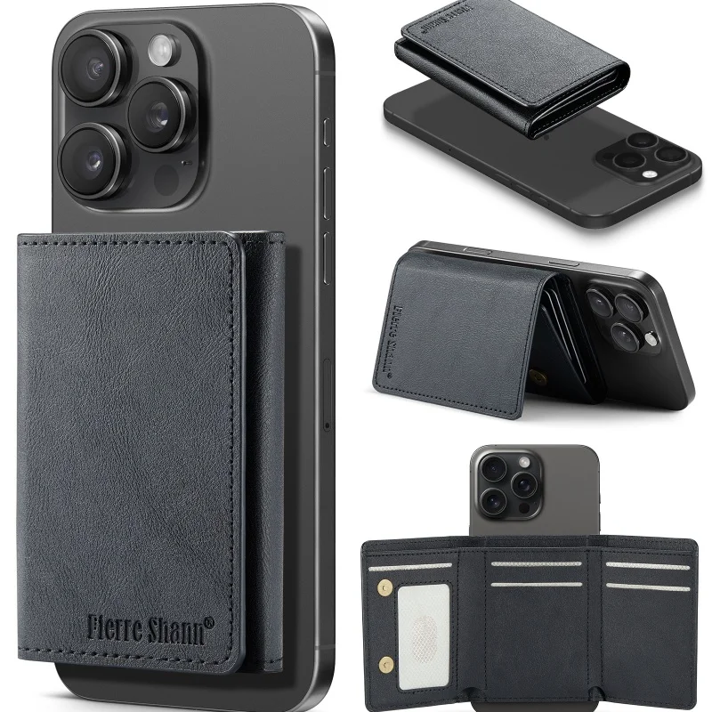 Premium PU Leather Magnetic Wallet Phone Card Holder - Strong Magnet Case