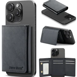 Premium PU Leather Magnetic Wallet Phone Card Holder - Strong Magnet Case (Black)