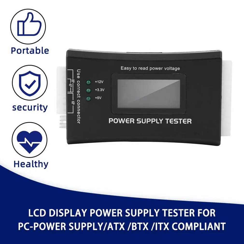 

Hot Power Supply Tester for LCD Display Computer Power Supply Diagnostic Tester PC-power Supply/ATX /BTX /ITX Compliant Black