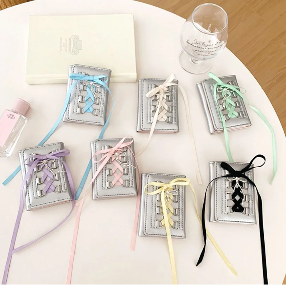 Silver Sweet Bow Wallets Women Y2k Designer Original Fashion Short Coin Purse Korean Style Casual New Cute Girls Mon