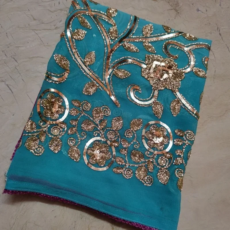 

Indian Classic Wedding Dupatta Sequins Scarf Beaded Georgette Veil