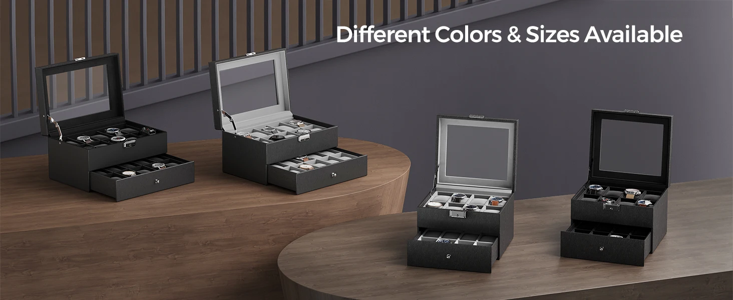 20 Slot Watch Display Case ⌚ – Lockable Black Leather Storage Box with Glass Lid, 2 Lay... - SKU WDC01649 - UGI Packaging