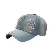 COKK Denim Baseball Cap Women Summer Fall Sunshade Fashion Star Shinning Cap Female Hat Casual Adjustable Snapback Gorro 1