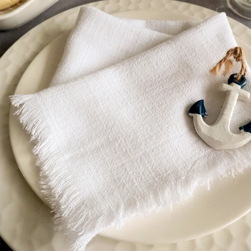 40pcs 43cm/17inch Cloth Napkin Cotton Gauze Retro Burr Rustic Kitchen Towel Dining Place Mat Wedding Party Dinner Napkin Mariage