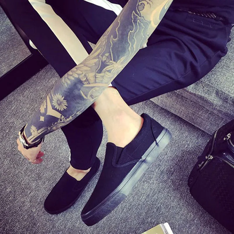 Slip-on Shoes Cool Young Man Street Pure Black Footwear Breathable Flat Mens Casual Shoes Plus Size 45 4