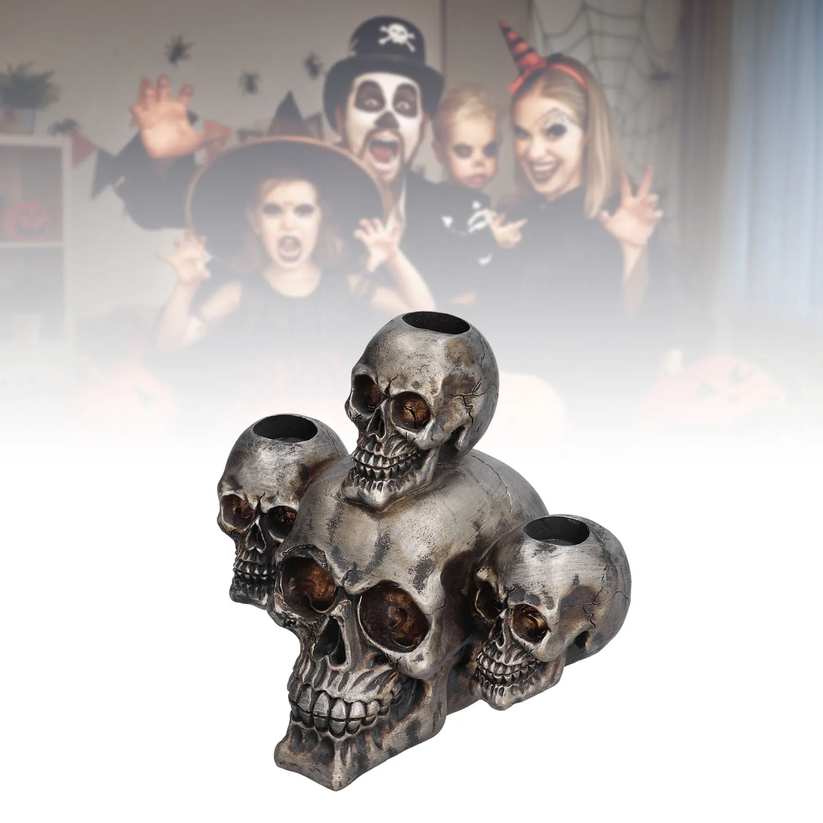 

Black Skull Halloween Candlestick Model Decoration Candle Stand Home Candle Holders Resin Desktop Ornaments