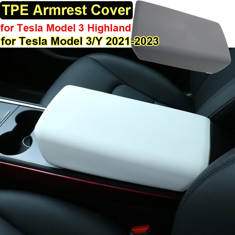 For Tesla Model 3 Y 2023 Accessories Armrest Protector Box Cover White Soft TPE Center Console Panel Pad Model3 Highland 2024