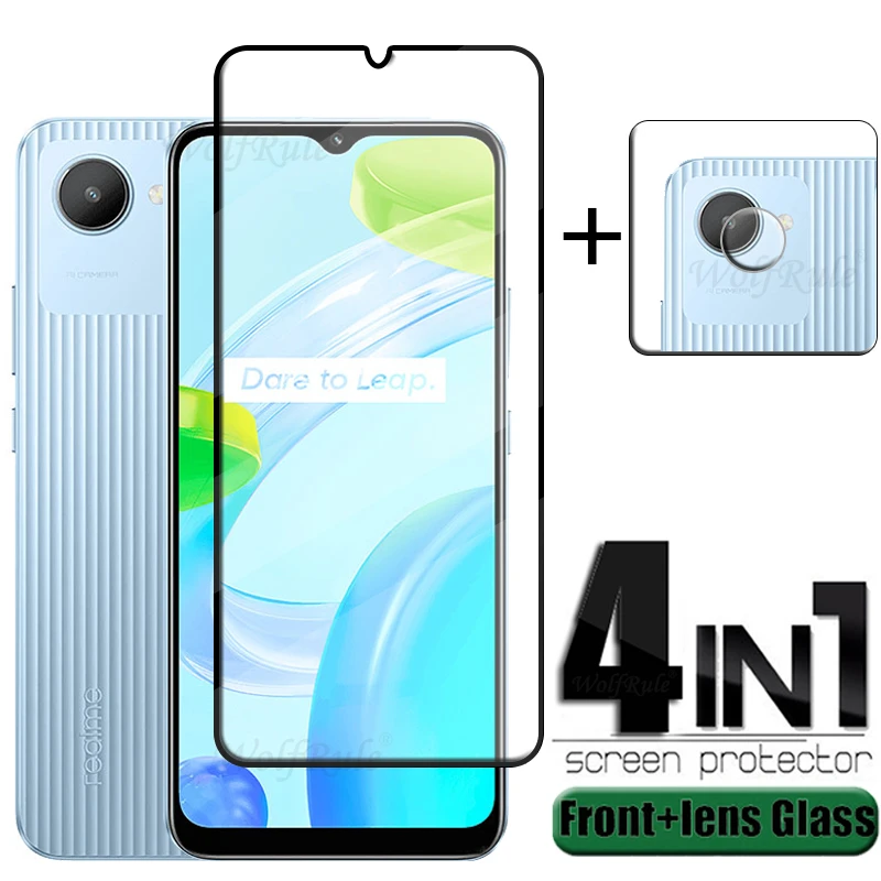 

4-in-1 For Realme C30 Glass For OPPO Realme C30 C31 C35 C21Y C25Y C25S C20A Full Clue Screen Protector For Realme C30 Lens Glass