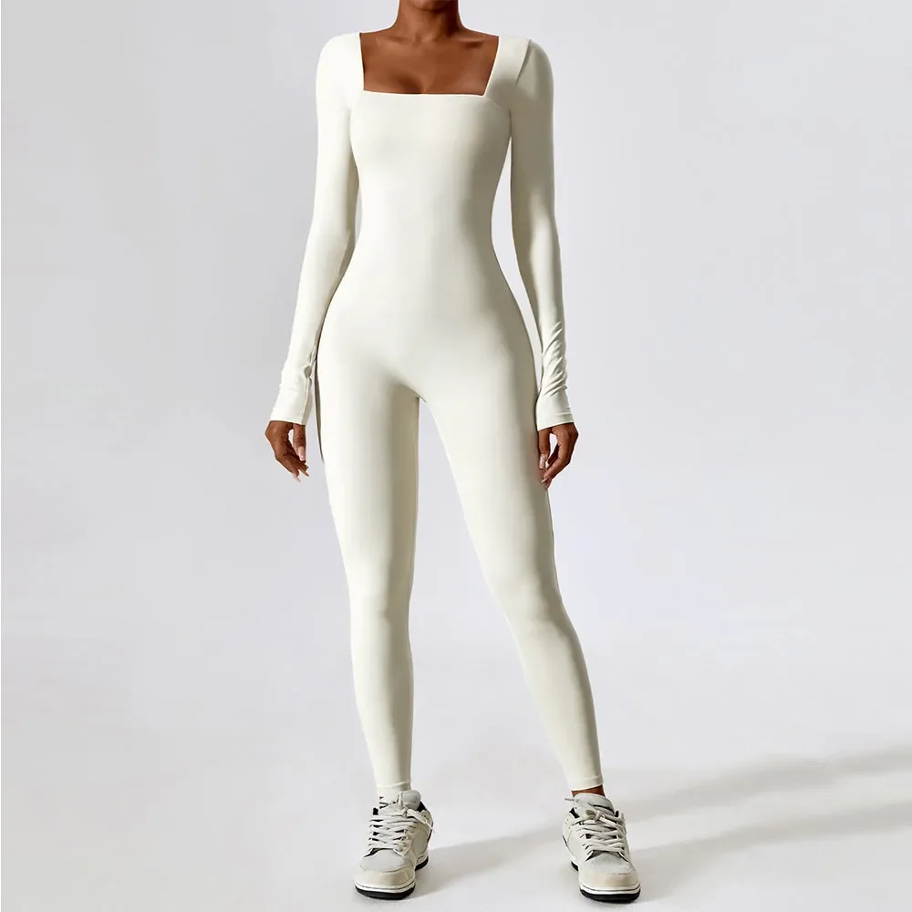 

New Jumpsuit Gym Workout Yoga Clothes Dance Fitness Long Sleeved One Piece Sports Jumpsuit Sexy Tight Boilersuit Women Tracksuit