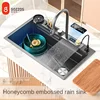 Waterfall Sink Embossed Honeycomb Kitchen 304 Stainless Steel Sink Large Single Slot Household Vegetable Washing Basin 3
