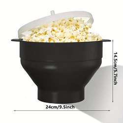 Microwave Popcorn Maker - Large Foldable Silicone Bowl, BPA - Free & Dishwasher Safe, Ideal (Black)