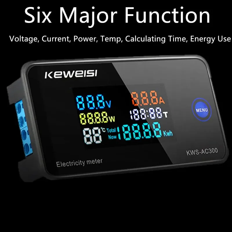 KWS-AC300 6 in 1 디지털 전력 에너지 미터 AC 50-300V 100A 전압계 전류계 LED 전력계(리셋 모니터 테스터 포함)