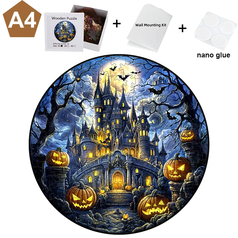 Halloween Pumpkin Castle Wooden Jigsaw Puzzle Halloween Family Party Wall Decoration Wooden Jigsaw Puzzle 5