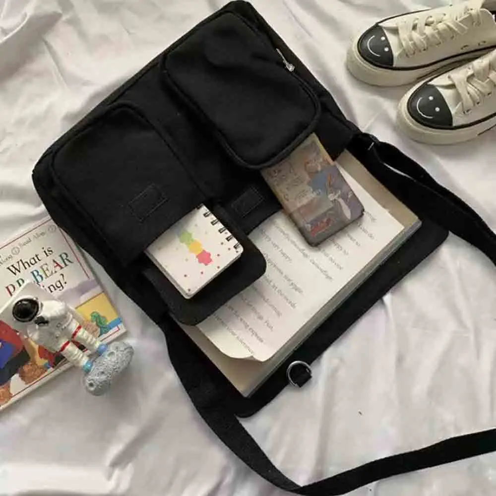 2024 Canvas Crossbody Bags Youth Fashion Casual Large Capacity Ladies Shoulder Bag Solid Color Women Messenger Bag with Pendant