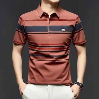 TFETTERS Brand 2025 Summer men Tshirt Short Sleeve Wide Striped Pattern Soft Comfort Mid Age Casual Toop Tee T-shirt Man 1