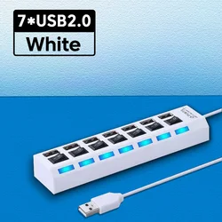 USB 2.0 Multi-Port Hub with Power Adapter and On/Off Switch (White)