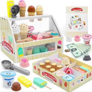 Ice Cream Counter Playset – Montessori Pretend Play Food Toy with Coins 1