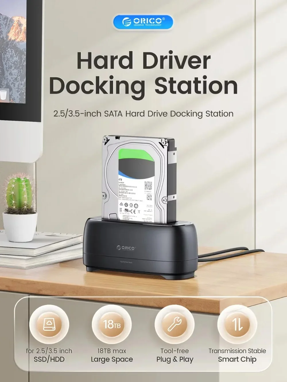 ORICO HDD 도킹 스테이션 5Gbps 어댑터 도구가 필요 없는 설치 2.5/3.5 SSD 디스크 케이스용 하드 드라이브 인클로저 케이스 HDD 박스 도크
