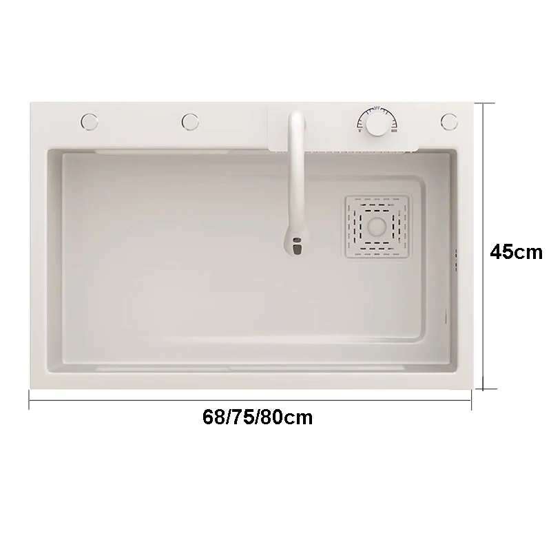 Nano Multifunction White Kitchen Sink Waterfall Faucet Large Single Bowl Wash Basin Cup Washer Pure Tap Soap Dispenser SUS304