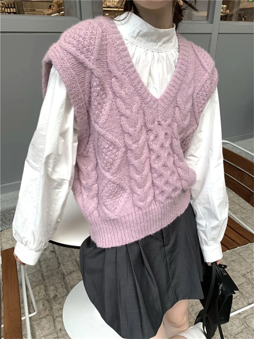 

Alien Kitty Purple Sweaters Vest Loose Women Gentle 2024 Knitwear Daily All Match Slim Casual Office Lady Sleeveless Pullovers