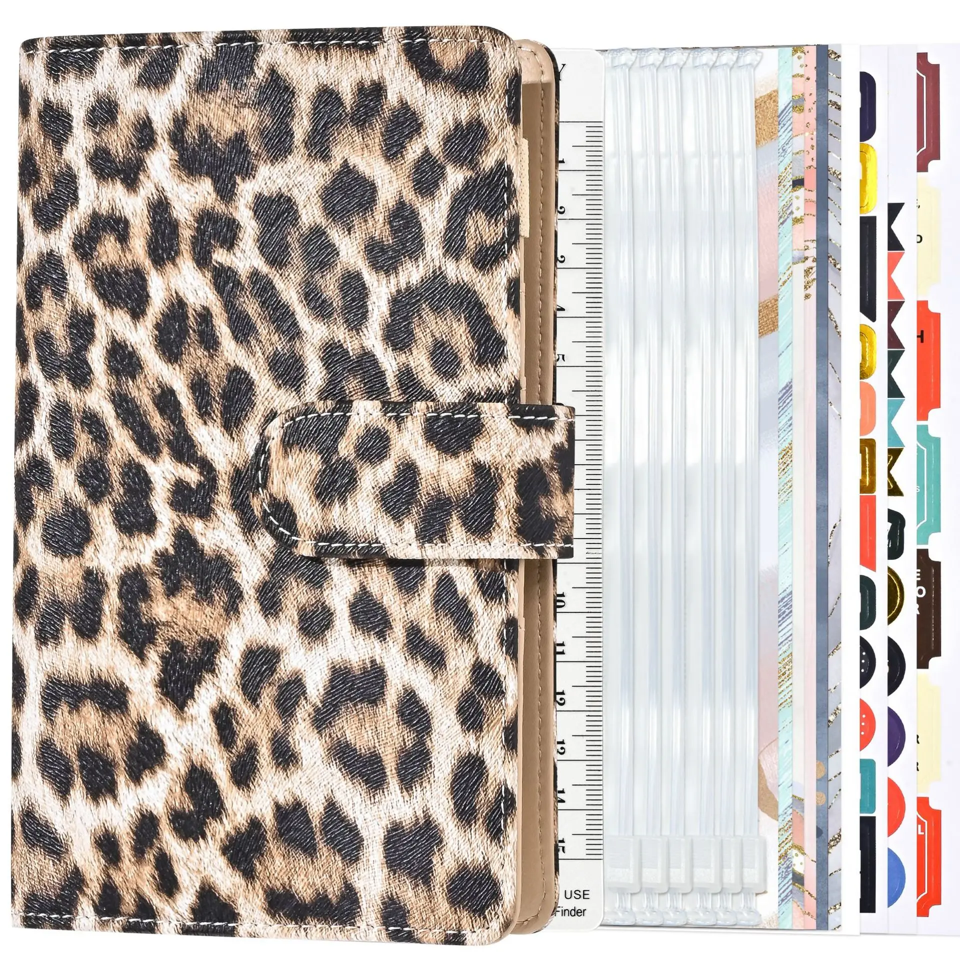 Leopard Imprimir Carteira com Page Blank a6 Encadernação Zipper Envelope Caixa Organizador Orçamento Plano - Imagem 3