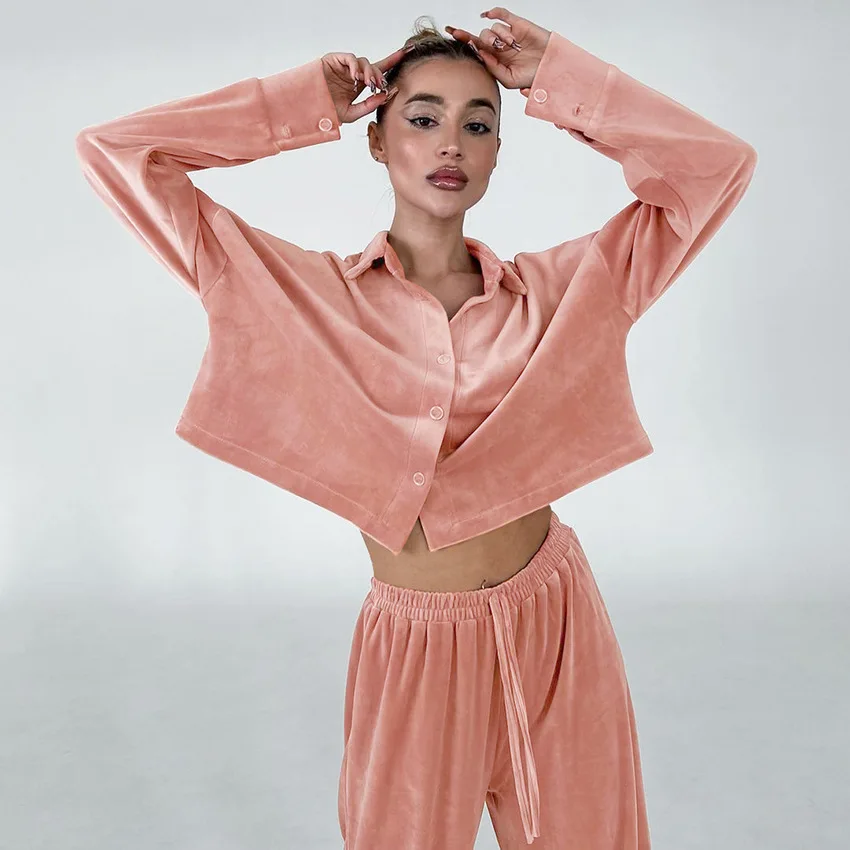 

2023 Fashion Cardigan Satin Women's Long Sleeve Home Clothes Loose Casual Pants Pajamas Two-piece Set
